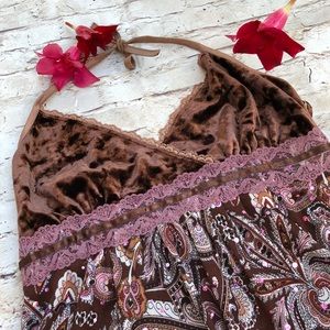 Fang velvet BOHO halter top paisley lace